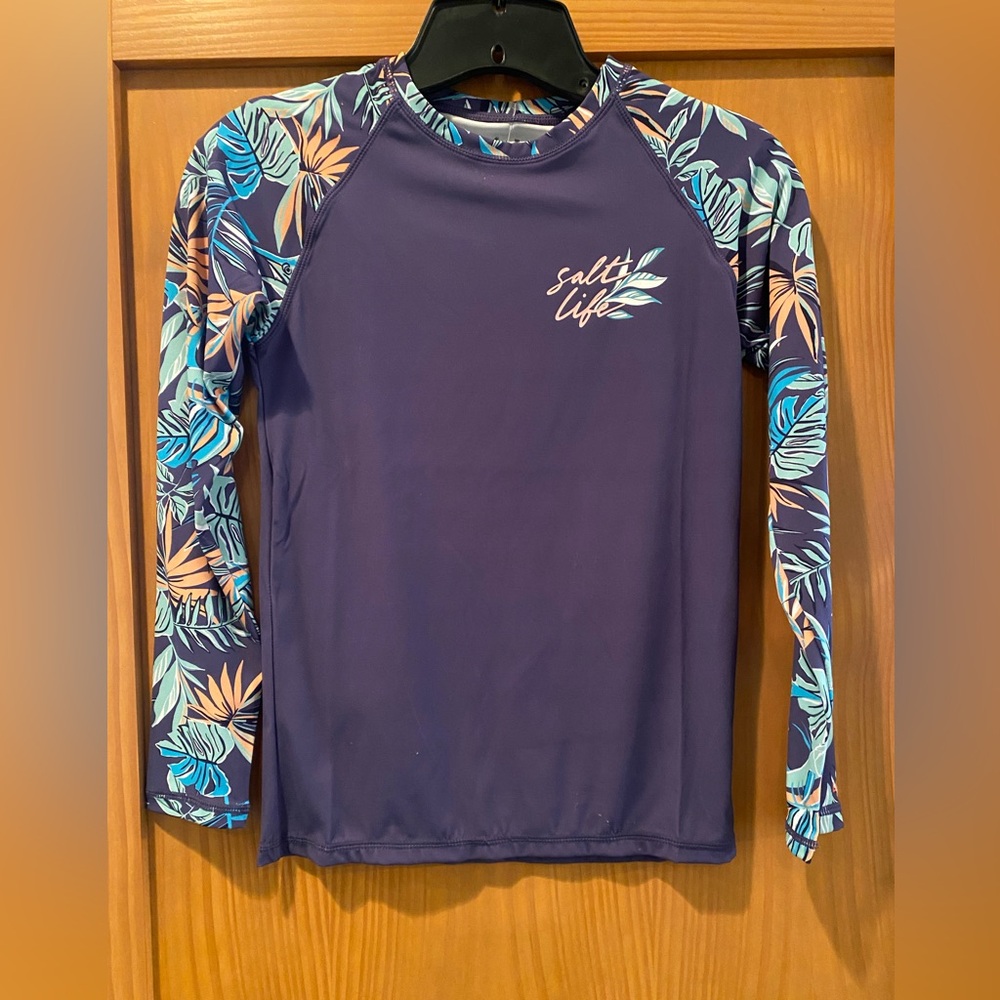 Salt Life Girl’s SLX Aqua/Dark Purple Long Sleeve Drifit Swim Shirt NWT Size S